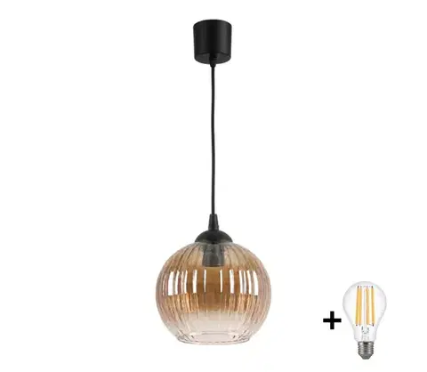 Svietidlá BRILAGI - LED závesné svietidlo na lanku R GLASS 1xE27/60W/230V priemer 18 cm čierna/dýmovo-hnedá NSTK7482+TK6439A