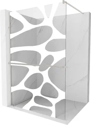 Sprchové dvere MEXEN/S - Kioto+ Sprchová zástena WALK-IN s poličkou a držiakom uterákov 70 x 200, biely vzor, nikel kartáčovaná 800-070-121-97-97