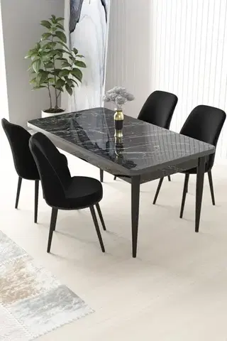 Jedálenské sety Dining Table & Chairs Set (5 Pieces) Nil - Black Marble, Black