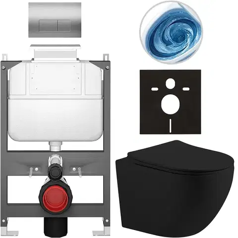 Záchody CERANO - Kompletný WC set Basic/Cesso - čierna matná - WC tlačidlo Modulo/Strieborná - ovládanie zhora - predstenová inštalácia - 49x36 CER-8050BD86235