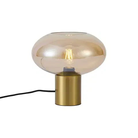 Stolné lampy Dizajnová stolná lampa mosadzná s jantárovým sklom - Umbrella
