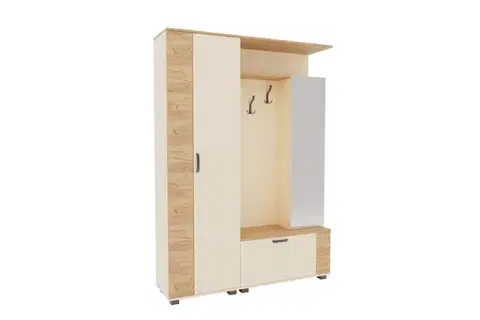 Predsieňové zostavy MIRAI predsieňová stena so zrkadlom, Satin / Oak Artisan