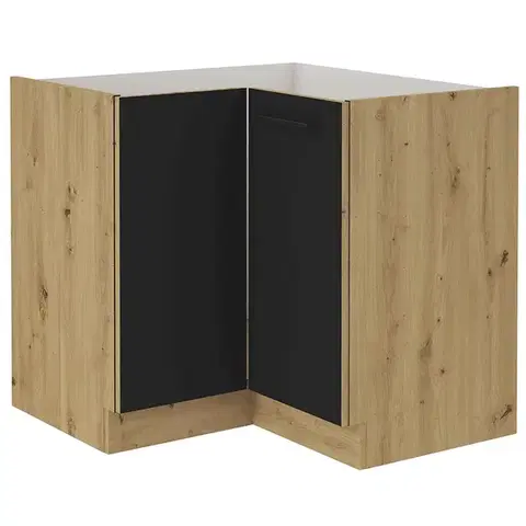 Kuchynské dolné skrinky KONDELA Monro 90/90 DN 1F BB dolná rohová kuchynská skrinka čierna / dub artisan