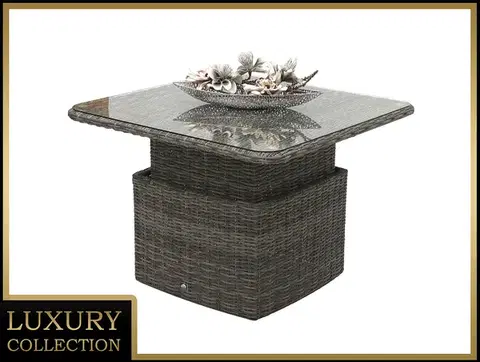 Stolčeky DEOKORK Ratanový stôl výsuvný jedálenský/odkladací 100 x 100 cm BORNEO LUXURY (sivá)