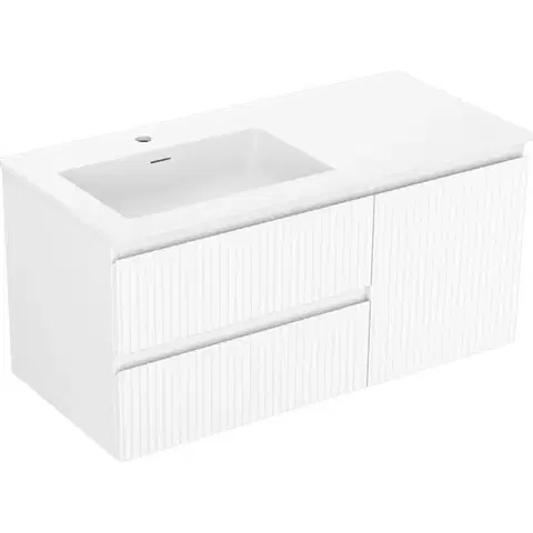 Kúpeľňový nábytok MEXEN/S - Rivel kúpeľňová skrinka 100 cm s umývadlom Otis ľavá, 2S, 1D, reliéf, biela mat 91A23-10047-3-BBFFF01-W18L01