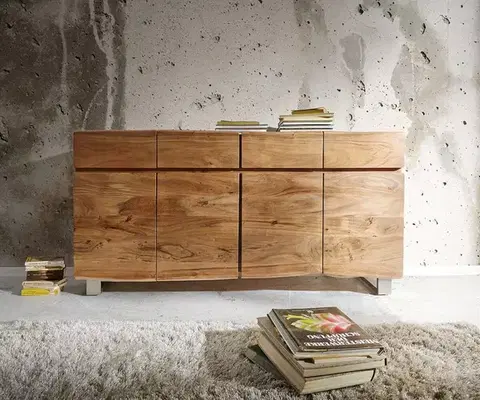 Komody DELIFE Komoda Live-Edge 172 cm akácia prírodná 4 dvierka 4 zásuvky