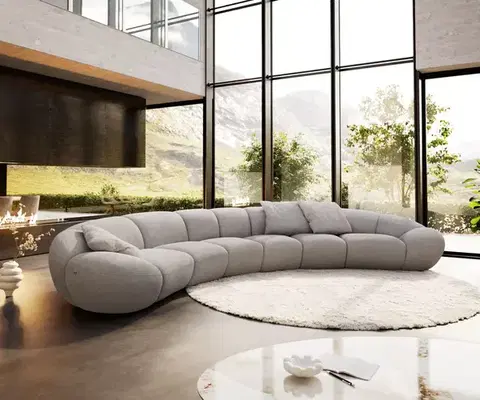 Veľké pohovky DELIFE Veľká pohovka Lunna 470x210 cm štruktúrovaná látka mäkká sivá 3 vankúše