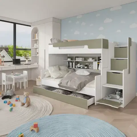 Postele ArtBed Detská poschodová posteľ s roštom HARRY | eukalyptus 120 x 200 cm