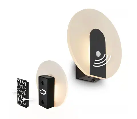 Svietidlá Briloner 3889015 - LED nabíjacie nástenné svietidlo so senzorom TARO LED/2,5W/5V 1800 mAh čierne 3889015