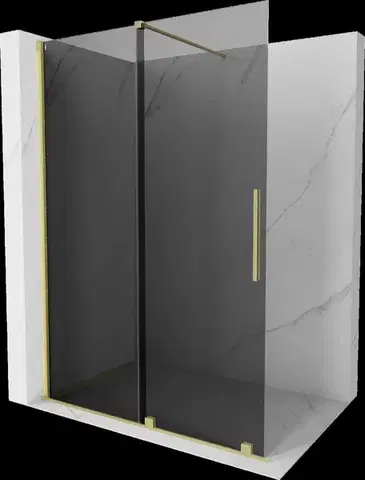 Sprchové dvere MEXEN/S - Velar Sprchová zástena posuvná Walk-in 130 x 200, grafit 8 mm, zlato kefovaná 871-130-000-43-55