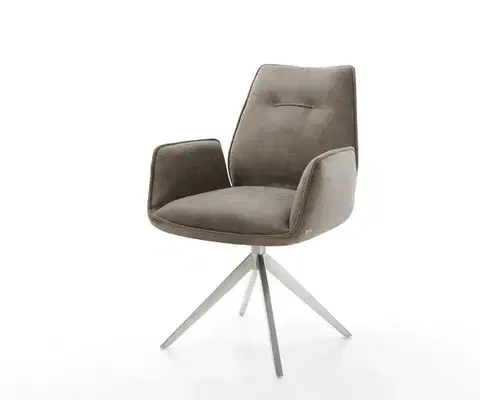 Jedálenské stoličky DELIFE Otočná jedálenská stolička Zoa-Flex mikrovlákno taupe vintage krížová podstava široká nerezová oceľ 360° otočná hojdacia funkcia vrecková pružina