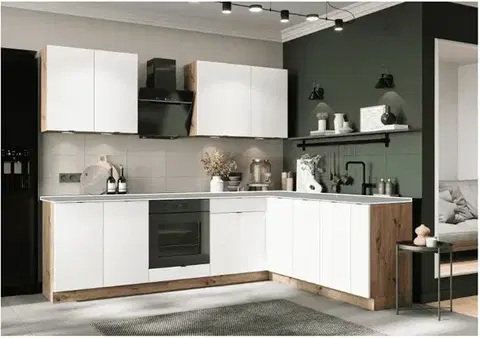 Kompletné kuchynské zostavy Artstolk Rohová kuchynská linka GIANNA C | dub artisan/biela 200-260 cm Prevedenie: bez pracovnej dosky