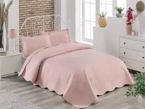 Prehozy Prehoz bavlnený Deluxe jednofarebný Svetlo ružový TiaHome - 140x220cm + 1ks 50x70cm