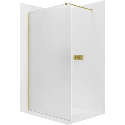 Sprchové dvere CERANO - Sprchová zástena Walk-in Onyx Cube Ľ/P - 8 mm - hranatá vzpera - zlatá, mliečne sklo - 90x200 CER-8050BD543