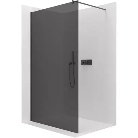 Sprchové dvere CERANO - Sprchová zástena Walk-in Onyx Round Ľ/P - 8 mm - okrúhla vzpera - čierna matná, grafitové sklo - 40x200 CER-8050BD7936