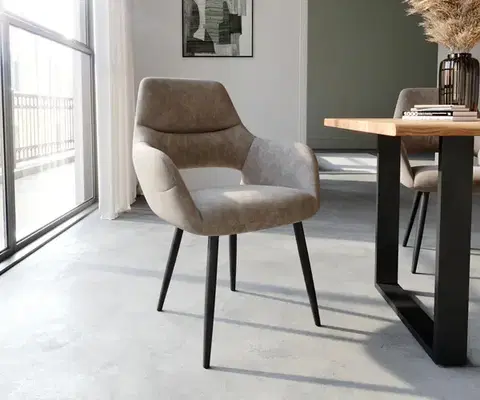 Jedálenské stoličky DELIFE Jedálenská stolička Yago-Flex s opierkami mikrovlákno taupe vintage 4-nohá zúžená čierna vrecková pružina