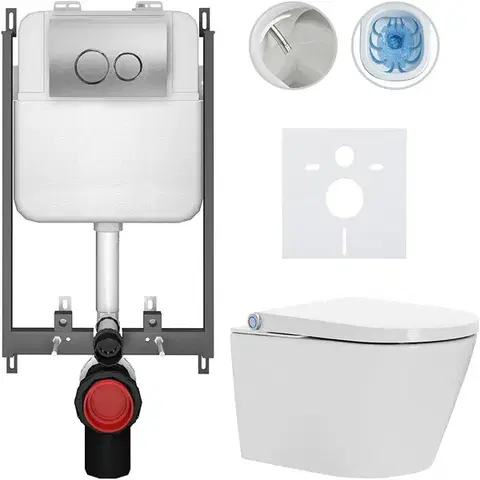 Záchody CERANO - Závesné WC s bidetom Basic/Cronus Standard - biela lesklá - WC tlačidlo Dualo/Strieborná - na zamurovanie - 59,3x38,4 CER-8050BD86431