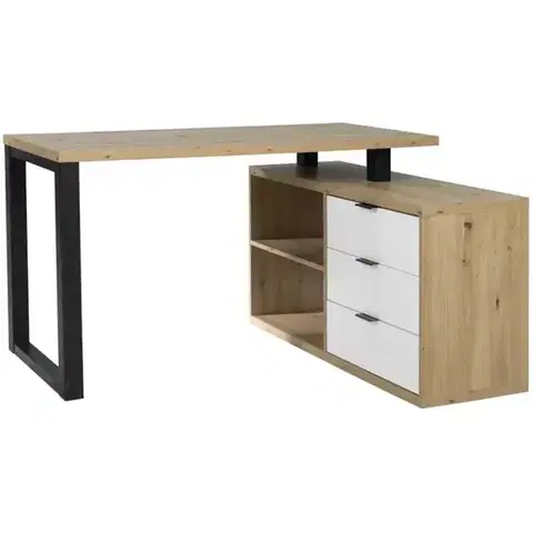Moderné kancelárske stoly Set Max II Písací stôl + Komoda biela/artisan dub/čierna