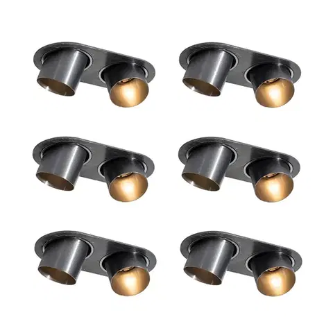 Zapustené svietidlá Sada 6 zapustených bodových svetiel Gunmetal GU10 50 mm 2-svetlá - Installa