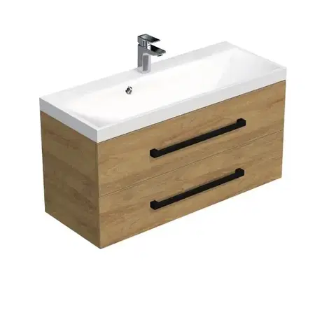 Kúpeľňový nábytok Kúpeľňová skrinka s čiernou úchytkou a umývadlom SAT Cube Way 100x53x40 cm dub Hickory mat CUBE2C100ZDH CUBE2C100ZDH