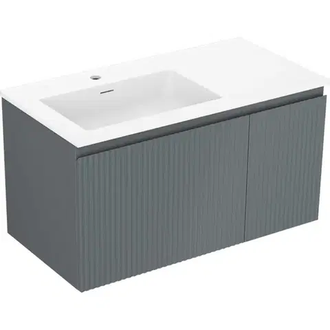 Kúpeľňový nábytok MEXEN/S - Rivel kúpeľňová skrinka 90 cm s umývadlom Otis ľavá, 1S, 1D, reliéf, grafit mat/biela mat 91A23-09047-3-BBFF66-W18L01