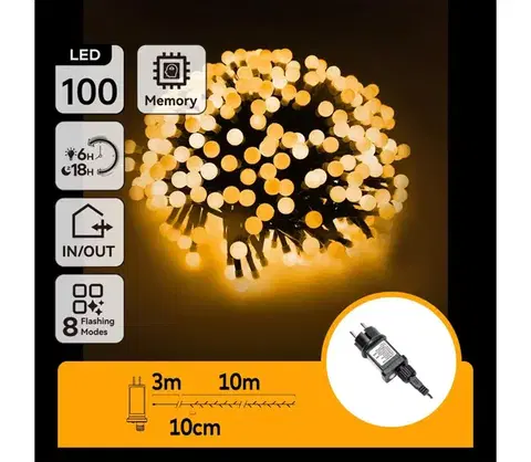 LED osvetlenie  B.V.  - LED vonkajší dekoračný reťaz 100xLED/3,6W/230V/8 funkcií 10m IP44 teplá biela B103031OK