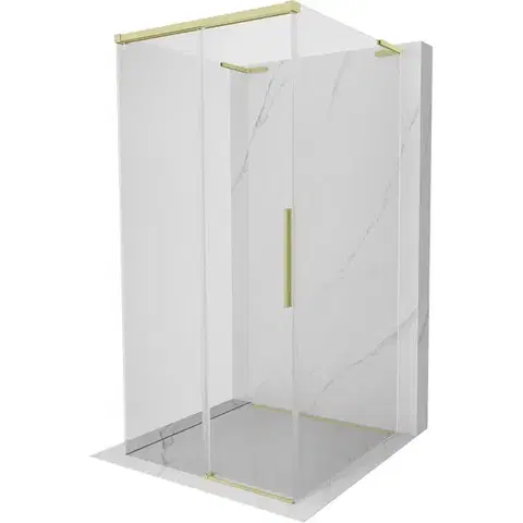 Sprchovacie kúty MEXEN/S - Rox-3S L sprchový kút 3 stenný, posuvný 100 x 100, transparent, zlato kartáčovaná 8C2L-100-100-55-00-3S