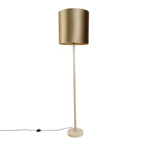 Stojace lampy Drevená stojaca lampa s bronzovým zamatovým tienidlom 40 cm - Mels