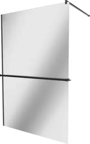 Sprchové dvere MEXEN/S - KIOTO Sprchová zástena WALK-IN s poličkou a držiakom uterákov 80 x 200, zrkadlové 8 mm, čierna 800-080-121-70-50