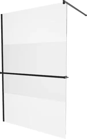 Sprchové dvere MEXEN/S - KIOTO Sprchová zástena WALK-IN s poličkou a držiakom uterákov 70 x 200, transparent/matné sklo 8 mm, čierna 800-070-121-70-35