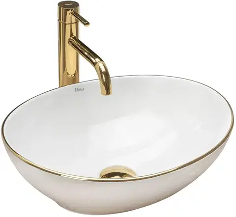 Umývadlá REA - Keramické umývadlo Sofia Gold Edge zlaté REA-U3287