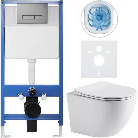 Záchody CERANO - Kompletný podomietkový WC set Lite/Cesso - biela lesklá - WC tlačidlo Slim, tmavo šedá - predstenová inštalácia / sadrokartón - 49x36 CER-416797