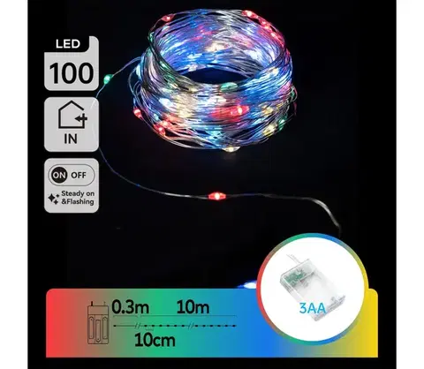 Vianočné dekorácie  B.V.  - LED reťaz 100xLED/3xAA 10,3m viacfarebná B10303KP6