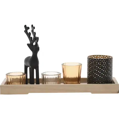 Vianočné dekorácie Dekoračná sada svietnikov na podstavci Reindeer 6 ks, 31,5 x 9,5 x 2,5 cm