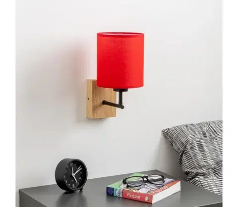 Svietidlá BRILAGI - Nástenná lampa NUBILA WOOD 1xE27/25W/230V dub/červená BG1561+BG1578