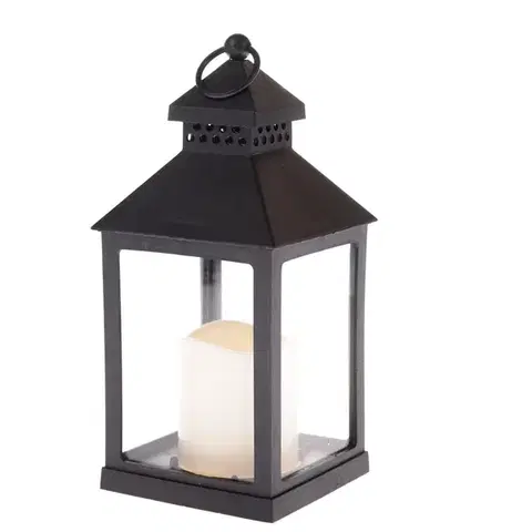 Vianočné dekorácie Lampáš s LED sviečkou Vintage čierna, 10 x 20 x 10 cm, teplá biela, plast