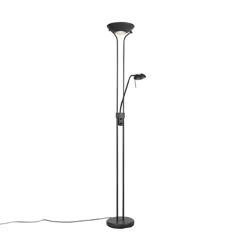 Stojace lampy Stojacia lampa čierna s lampou na čítanie vrátane LED a stmievača - Diva 2