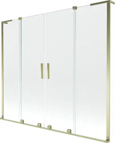 Sprchové dvere MEXEN/S - Velar L Duo dvojkrídlová posuvná vaňová zástena 200 x 150, transparent, zlatá 896-200-003-02-50