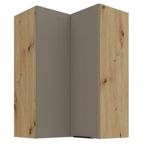 Kuchynské horné skrinky KONDELA Frisbo 60x60 GN-90 2F horná rohová kuchynská skrinka sandgrau / dub artisan