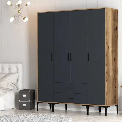 Šatňové skrine Šatníková skriňa Kumsal STS - Walnut, Anthracite
