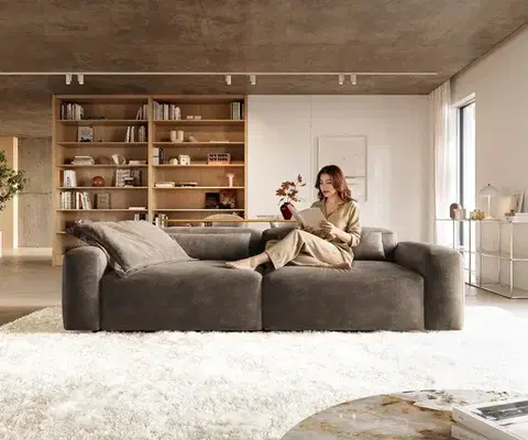 Pohovky DELIFE Veľká pohovka Freestyle 280x110 cm mikrovlákno taupe vintage prešívanie