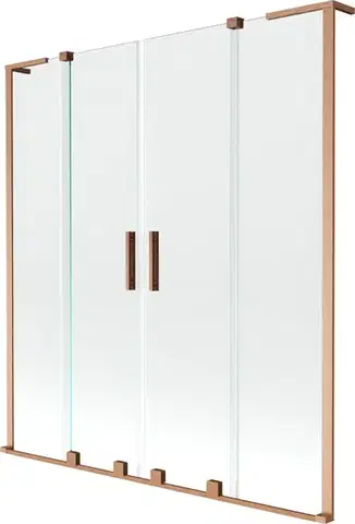 Sprchové dvere MEXEN/S - Velar L Duo dvojkrídlová posuvná vaňová zástena 140 x 150, transparent, meď kartáčovaná 896-140-003-02-65