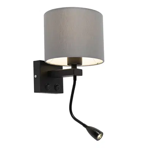 Lampy Moderná nástenná lampa čierna so sivým tienidlom - Brescia