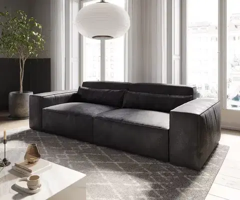 Veľké pohovky DELIFE Veľká pohovka Sirpio 230x95 cm imitácia kože vintage antracitová