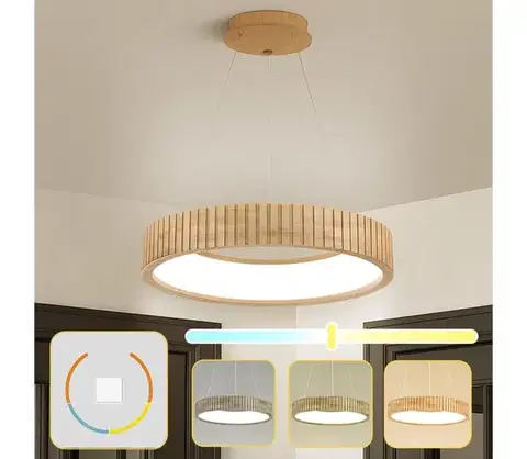 Svietidlá BRILAGI - Závesné LED svietidlo na lane FALCON WOOD MODERN LED/30W/230V pr. 45 cm drevo BRI527