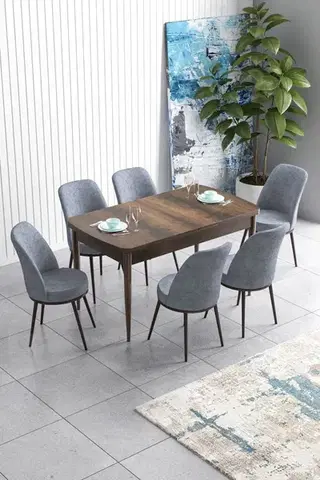 Jedálenské sety Extendable Dining Table & Chairs Set (7 Pieces) Han - Baroque, Grey
