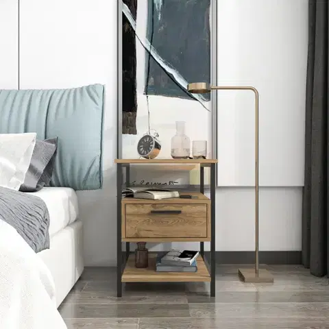 Nočné stolíky Nočný stolík Alba - Black, Oak