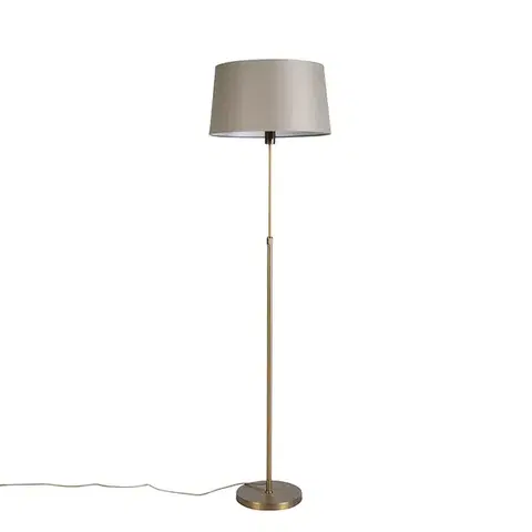 Stojace lampy Stojaca lampa bronzová s tienidlom z ľanového plátna taupe 45 cm nastaviteľná - Parte