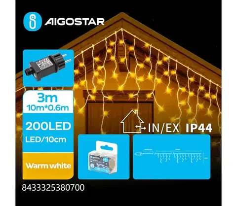 LED osvetlenie  B.V.  - LED Vonkajší vianočný reťaz 200xLED/8 funkcií 13x0,6m IP44 teplá biela B103031QL