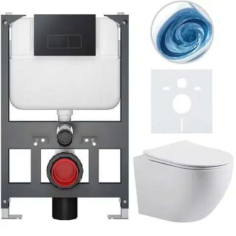 Záchody CERANO - Kompletný WC set Basic/Cesso - biela matná - WC tlačidlo Modulo/Čierna - závesné - nízky modul - predstenová inštalácia - 49x36 CER-8050BD86189